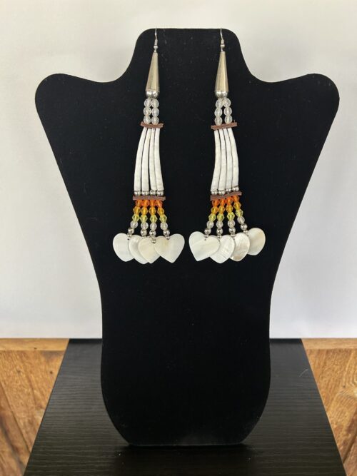 Dentalium - Orange 1 Tear Heart Rain Earrings
