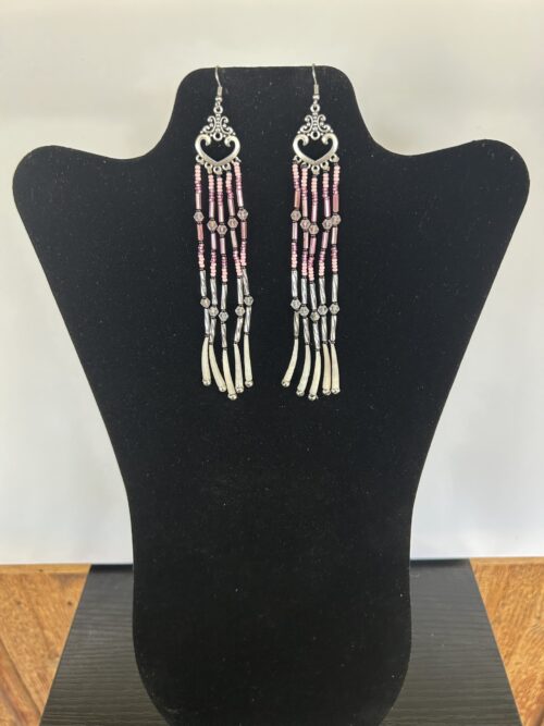 Dentalium - Pink Silver Tubes Rain Earrings
