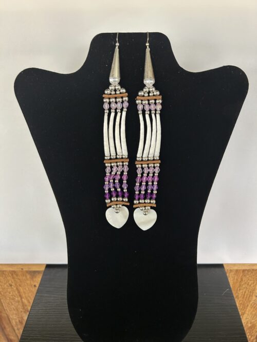 Dentalium - Purple 1 Tear Small Heart Earrings
