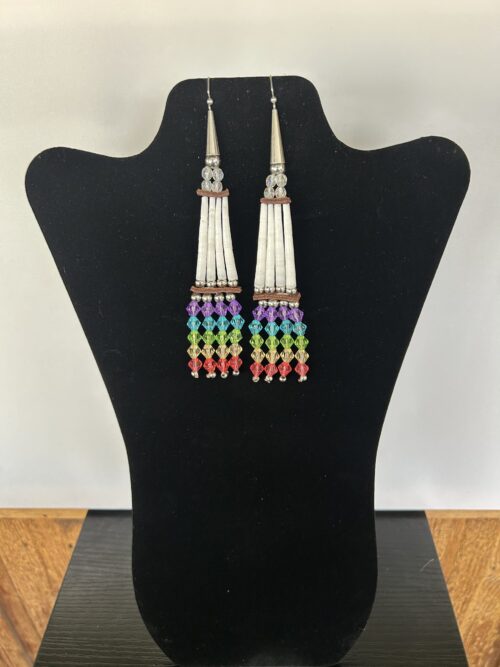 Dentalium - Purple Top Rainbow Earrings