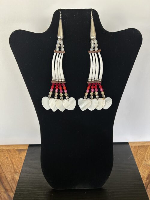 Dentalium - Red 1 Tear Heart Rain Earrings