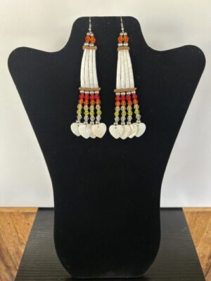 Dentalium - Red Orange 1 Tear Small Heart Rain Earrings