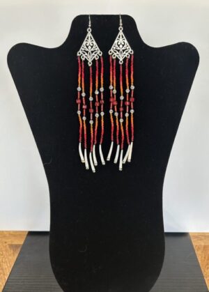 Dentalium -  Red Orange Rain Earrings
