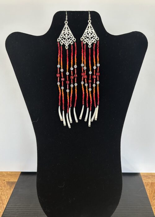 Dentalium - Red Orange Rain Earrings