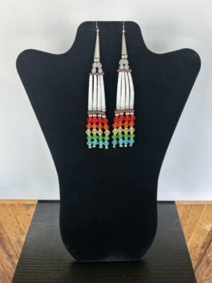 Dentalium - Red Top Rainbow Earrings