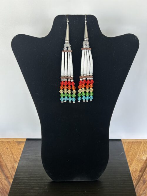 Dentalium - Red Top Rainbow Earrings