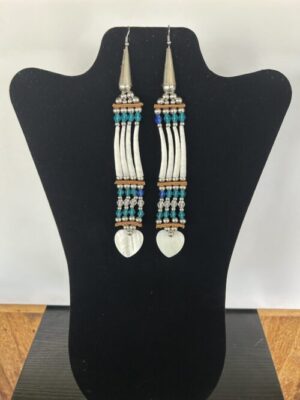 Dentalium - Teal 1 Tear Small Heart Earrings