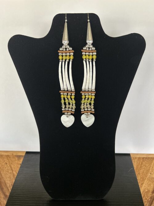 Dentalium - Yellow 1 Tear Small Heart Earrings