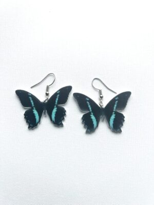 Blue Stripe Butterfly Hook Earrings