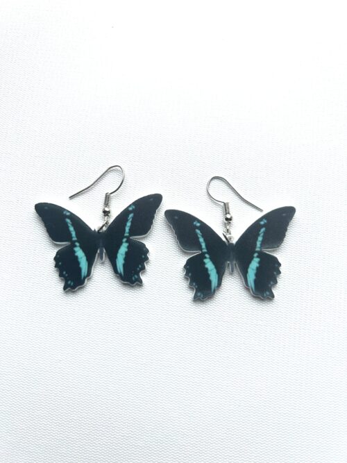 Blue Stripe Butterfly Hook Earrings