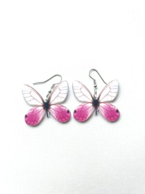 White Pink Butterfly Hook Earrings