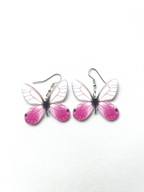 White Pink Butterfly Hook Earrings