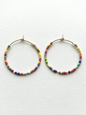 Tiny Bead Flowers Melody Hoop Earrings