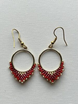 Red Gold Crown Hoop Earrings