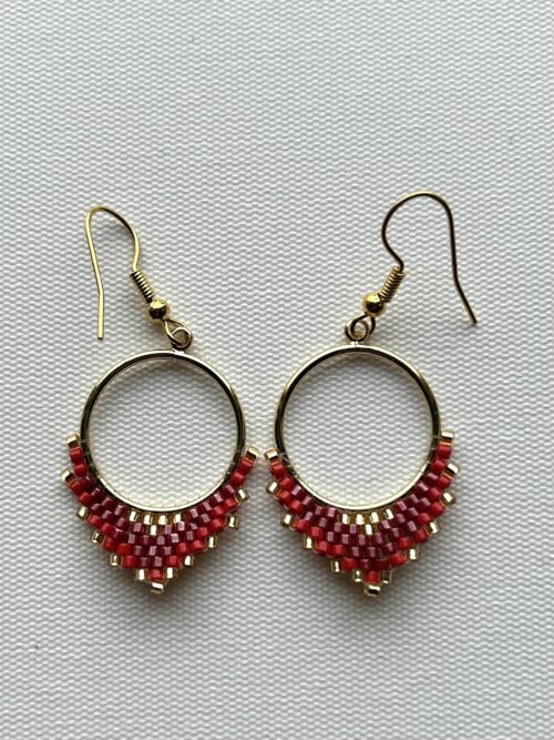 Red Gold Crown Hoop Earrings
