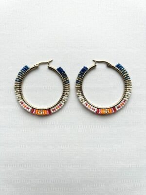 Blue Gold Orange Checkered Melody Hoop Earrings