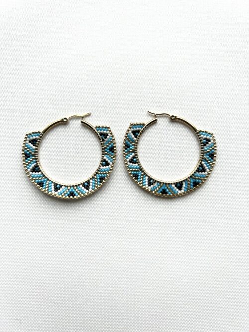 Blue White Gold Melody Hoop Earrings