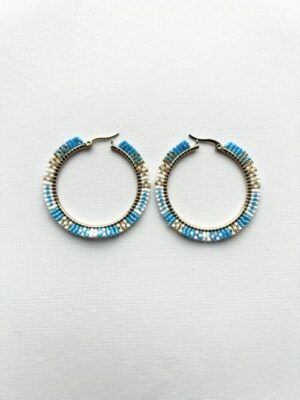 Checkered Blue Melody Hoop Earrings