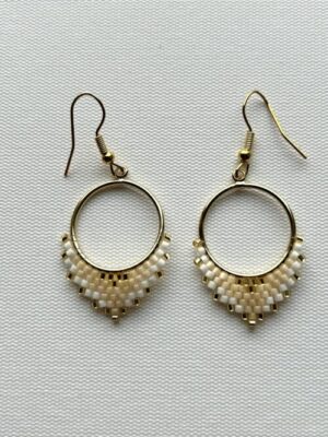 Cream and White Crown Hoop Earrings