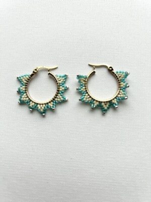 Gold Teal Silver Tip Melody Hoop Earrings