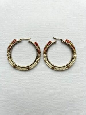 Gold White Checkered Melody Hoop Earrings