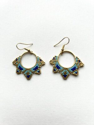 Gold Teal Melody Hoop Earrings