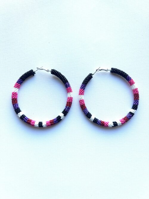 Large Black Pink Purple Unity Hoop Earrings