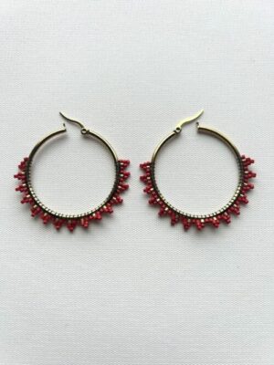 Large Gold Red Melody Hoop Earrings