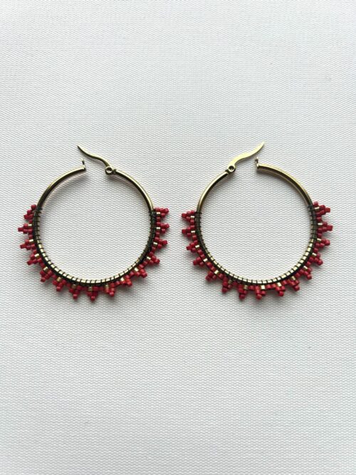 Large Gold Red Melody Hoop Earrings