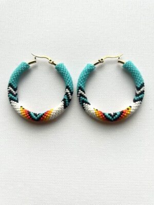 Native Blue Orange Flower Melody Hoop Earrings
