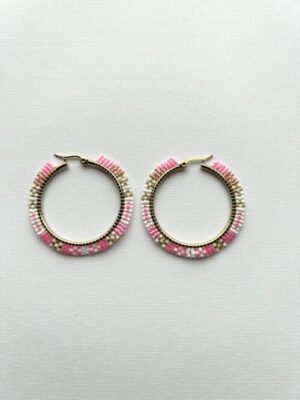 Pink Gold Checkered Melody Hoop Earrings