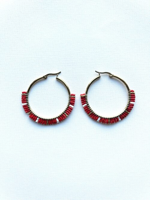Red and White Unity Hoop Earrings