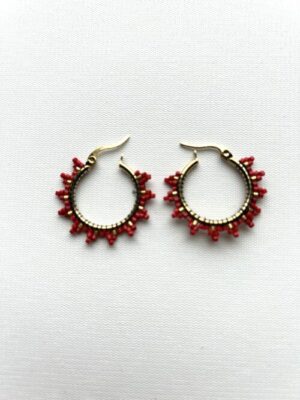 Small Gold Red Melody Hoop Earrings