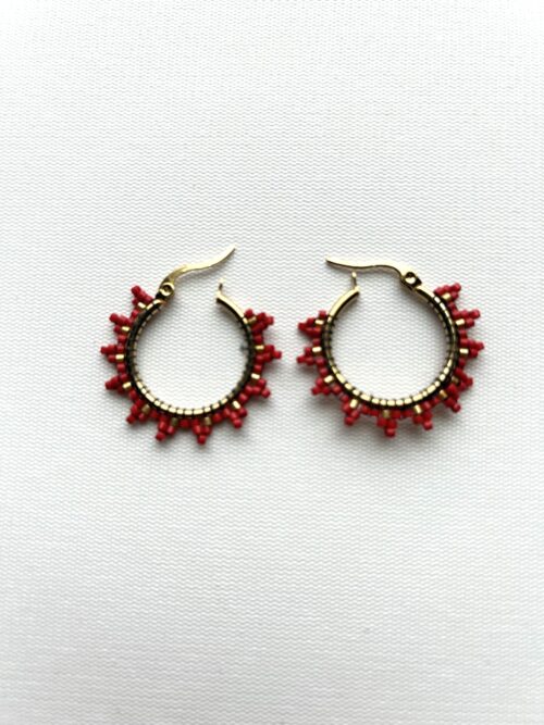 Small Gold Red Melody Hoop Earrings