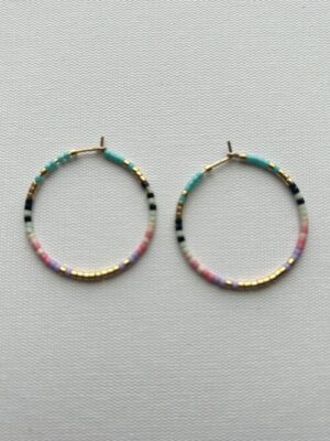 Tiny Bead Gold Blue Melody Hoop Earrings