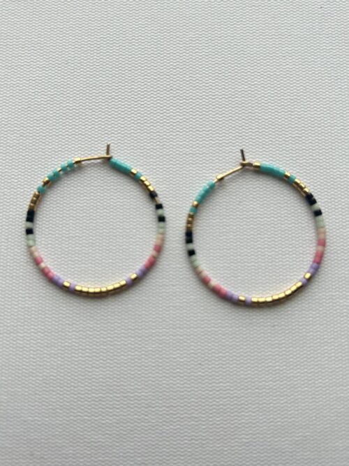 Tiny Bead Gold Blue Melody Hoop Earrings