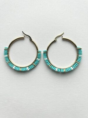 Turquoise White Melody Hoop Earrings