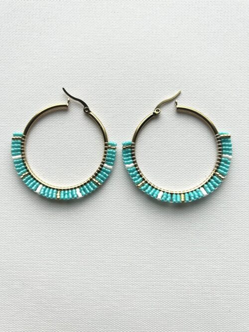 Turquoise White Melody Hoop Earrings