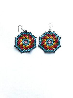 Mosaic Circle Blue Red Yellow Hook Earrings