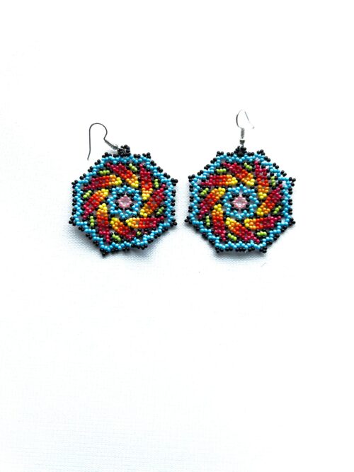 Mosaic Circle Blue Red Yellow Hook Earrings