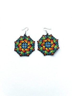 Mosaic Circle Red Green Blue Hook Earrings