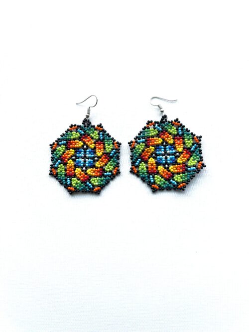 Mosaic Circle Red Green Blue Hook Earrings