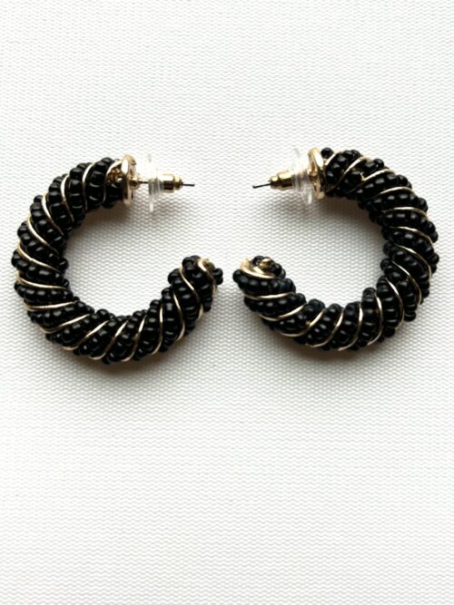Black with Gold Stripe Post Earrings