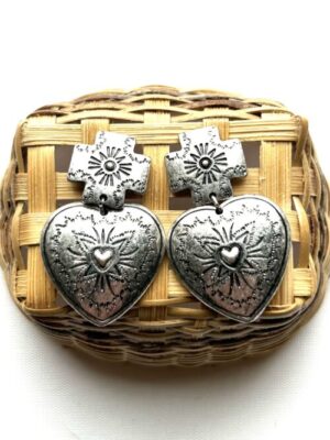 Cross Heart Post Earrings