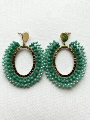 Green Oval Post Earrings