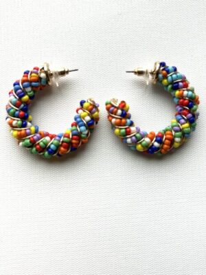 Multicolor with Gold Stripe Post Earrings