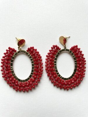 Red Oval Post Earrings