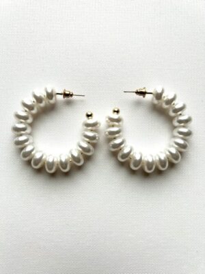 White Pearl Moon Hoop Post Earrings