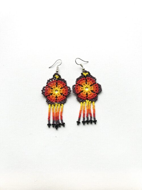 Sacred Flower Brown Red Waterfall Hook Earrings