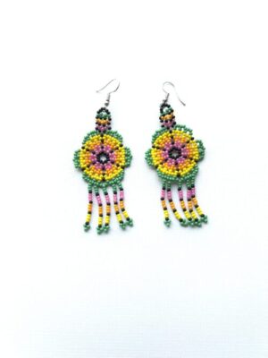 Sacred Flower Green Yellow Pink Waterfall Hook Earrings